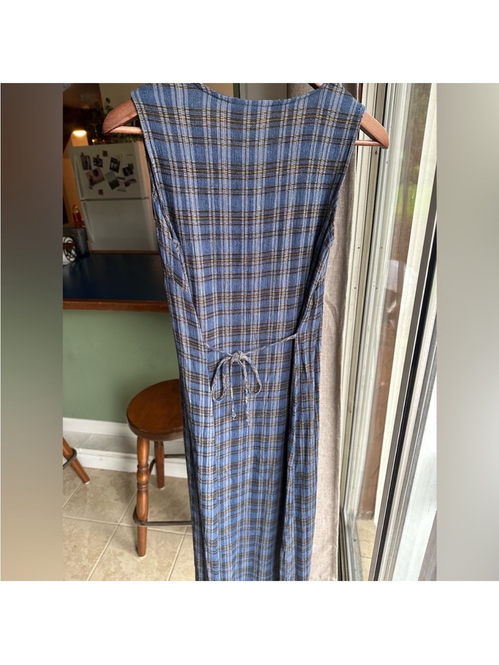 Honors Vintage 1990’s Sleeveless Blue Plaid Midi Maxi Dress Linen Rayon Afends - Picture 4 of 5